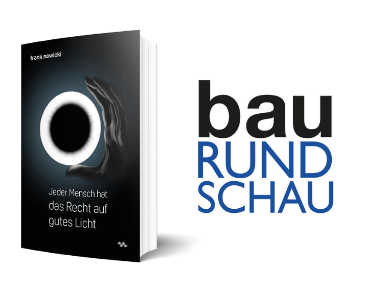 Ein Bild von Lichtplaner Frank Nowicki und dem Logo des Fachmagazins bauRUNDSCHAU.